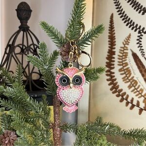 Pink Rhinestone & Metal Owl Keychain, Backpack & Purse Accessary